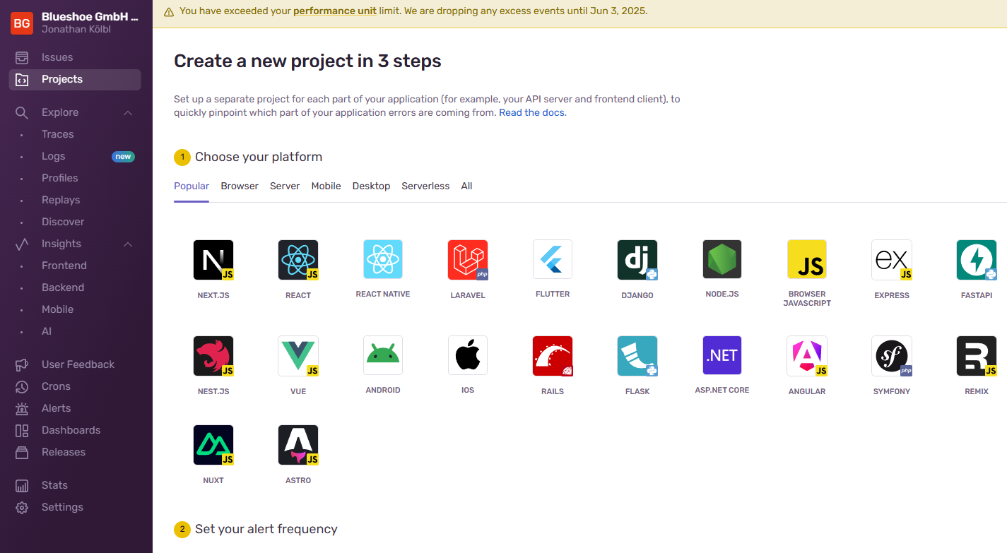 Sentry: Create Project