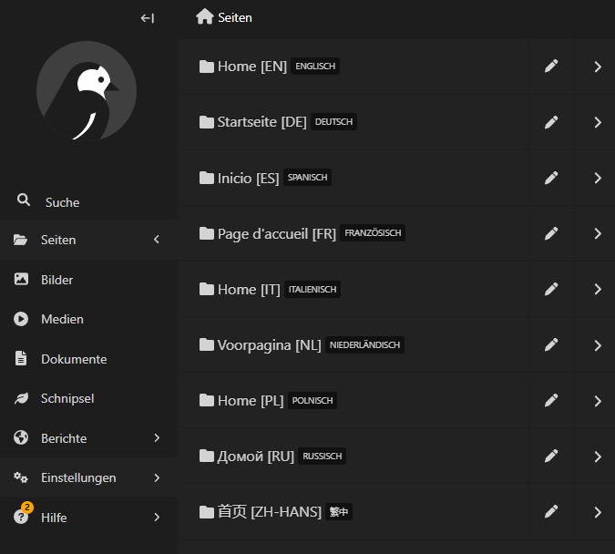 Page menu in Wagtail Localize